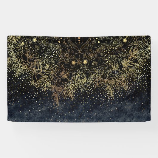 Blue Gold Mandala Floral Banner (Horizontal)