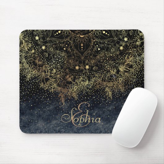 Blue Gold Mandala Floral Mousepad (Mit Mouse)