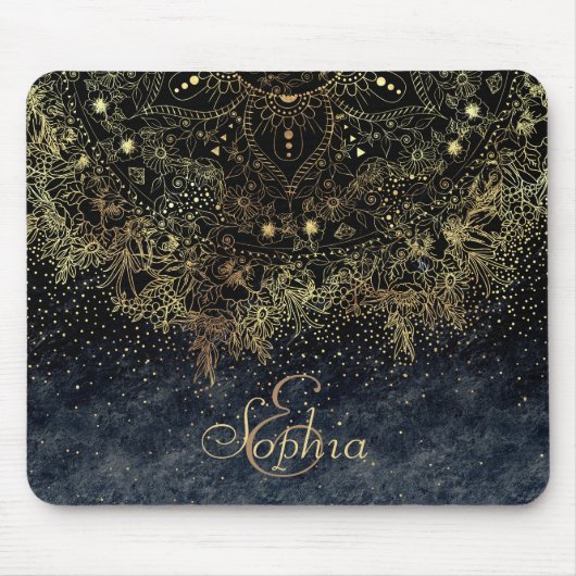 Blue Gold Mandala Floral Mousepad (Vorne)