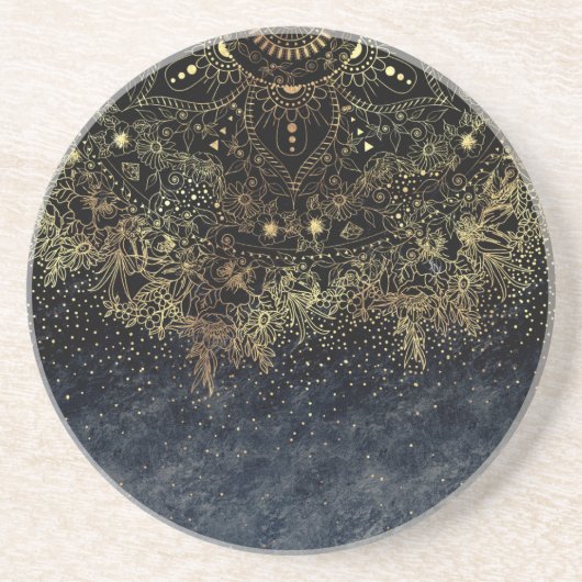 Blue Gold Mandala Floral Sandstein Untersetzer (Vorne)