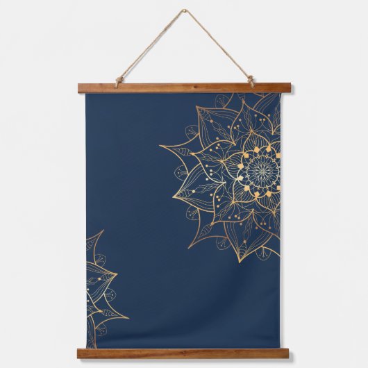 Blue & Gold Mandala | Islamische Kunst Inspiriert Wandteppich Mit Holzrahmen (Vorderseite)