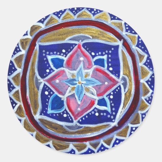 Blue Gold Mandala Klassischer Rundsticker, glänzen Runder Aufkleber (Vorderseite)