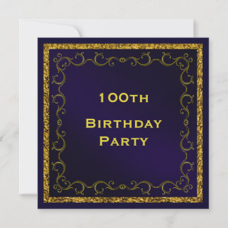 Blue & Gold Man's Double Sided 100. Geburtstag Einladung