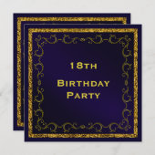 Blue & Gold Man's Double Sided 18. Geburtstag Einladung (Vorne/Hinten)