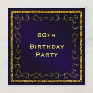 Blue & Gold Man's Double Sided 60. Geburtstag Einladung