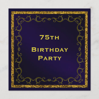Blue & Gold Man's Double Sided 75. Geburtstag Einladung