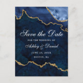 Blue Gold Marble Agate Geode Save the Date Ankündigungspostkarte (Vorderseite)