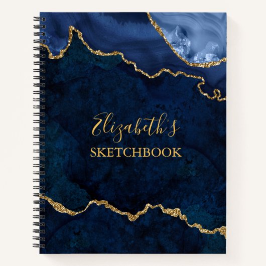 Blue Gold Marble Agate Geode Sketchbook Notizblock (Vorderseite)