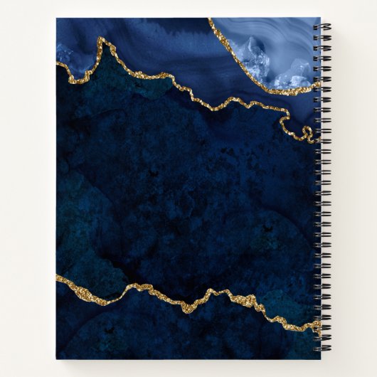 Blue Gold Marble Agate Geode Sketchbook Notizblock (Rückseite)