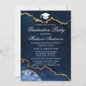 Blue Gold Marble Agate Graduation Party Einladung (Vorderseite)