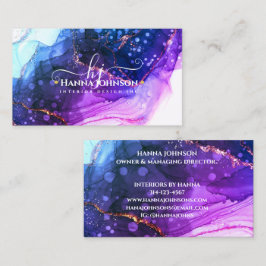 Blue Gold Marble Agate Monogram Anfangsgeode Visitenkarte