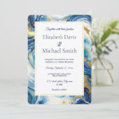 Blue Gold Marble Elegant Luxury Fluid Art Editable Einladung (Stehend Vorderseite)