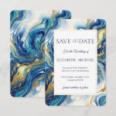 Blue Gold Marble Elegant Wedding Save the Date (Vorne/Hinten)