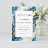 Blue Gold Marble Elegant Wedding Save the Date (Stehend Vorderseite)