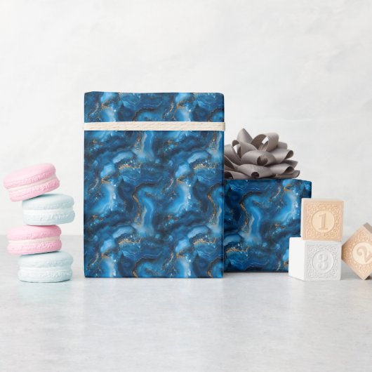 Blue & Gold Marble Geode Geschenkpapier (Babyparty)