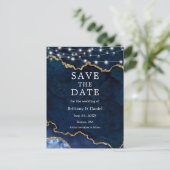 Blue Gold Marble Geode Lights Save the Date Ankündigungspostkarte (Stehend Vorderseite)