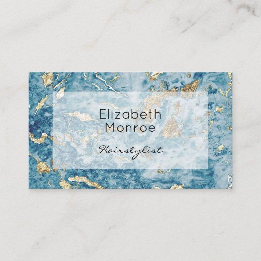 Blue Gold Marble Haar Stylist Salon Makeup Terminkarte (Vorderseite)