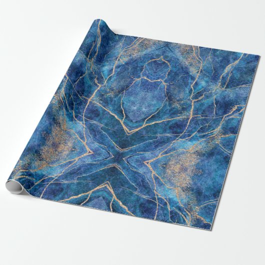 Blue Gold Marble Hübsch Geschenkpapier (Ungerollt)