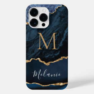 Blue Gold Marble Individuelle Name Letter iPhone C 14 Pro Max Hülle