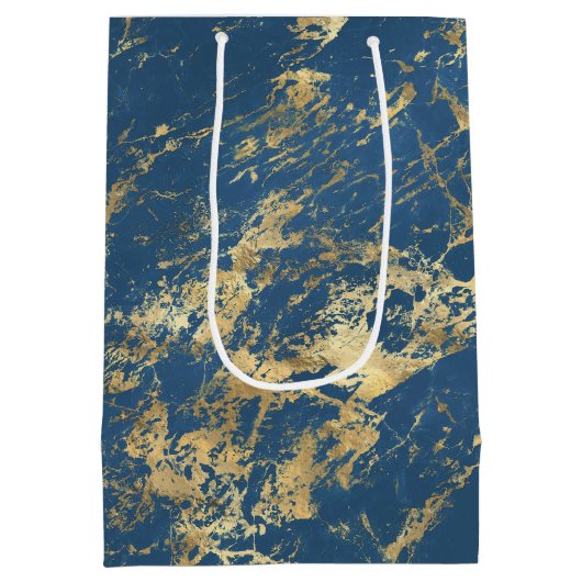 Blue Gold Marble Mittlere Geschenktüte (Rückseite)