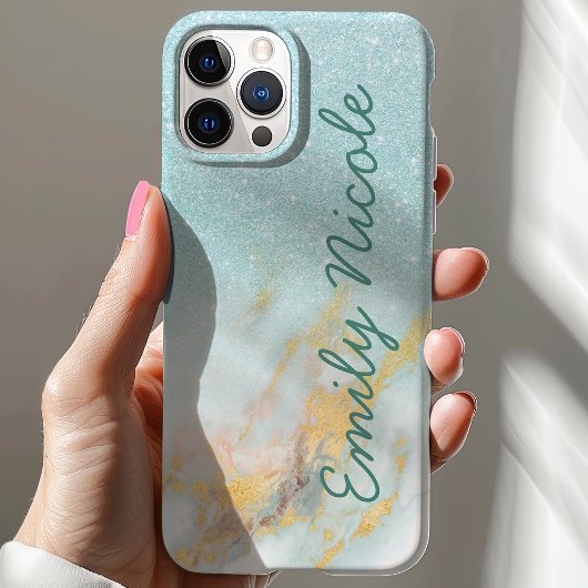 Blue Gold Marble Ombre Imitats Glitzer Monogram Na Case-Mate iPhone Hülle