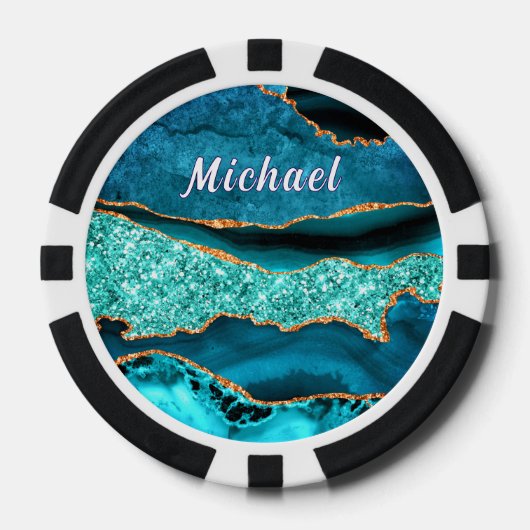 Blue Gold Marble Poker Chips mit Individuelle Name (Vorderseite)