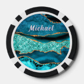 Blue Gold Marble Poker Chips mit Individuelle Name (Rückseite)