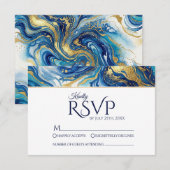 Blue Gold Marble RSVP Elegant Wedding Response Karte (Vorne/Hinten)