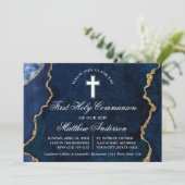 Blue Gold Marmor Agate Geode Erste Kommune Einladung (Stehend Vorderseite)