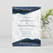 Blue Gold Marmor Agate Hochzeitseinladung Einladung (Stehend Vorderseite)
