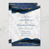 Blue Gold Marmor Agate Hochzeitseinladung Einladung (Vorne/Hinten)