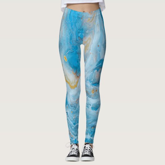 Blue Gold Marmor Art Leggings (Vorderseite)