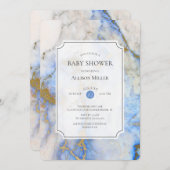 Blue & Gold Marmor Baby Dusche Einladung (Vorne/Hinten)