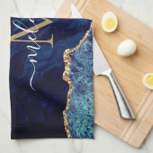 Blue Gold Marmor Custom Letter Name Handtuch (Viertel Falte)
