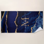 Blue Gold Marmor Ihr Name Letter Beach Handtuch (Vorderseite)