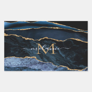 Blue-Gold-Marmor-Individuelle Name Briefaufkleber Rechteckiger Aufkleber