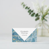 Blue Gold Marmor Monogram Modern Terminkarte (Stehend Vorderseite)