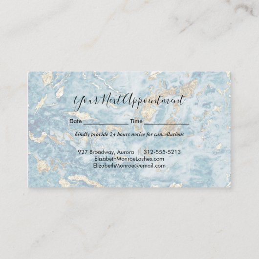 Blue Gold Marmor Monogram Modern Terminkarte (Rückseite)
