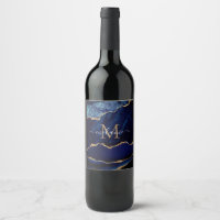 Blue Gold Marmor Monogram Name Flasche Labels