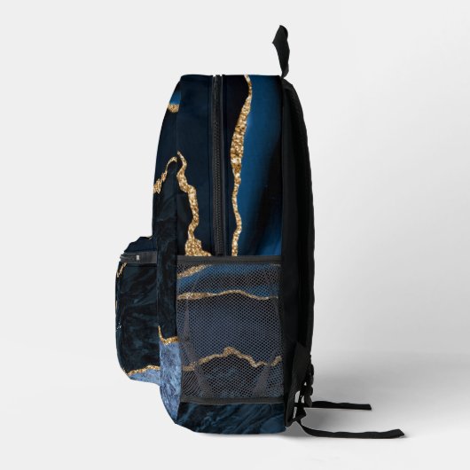 Blue Gold Marmor Monogramm Ihr Name Rucksack (Rechts)