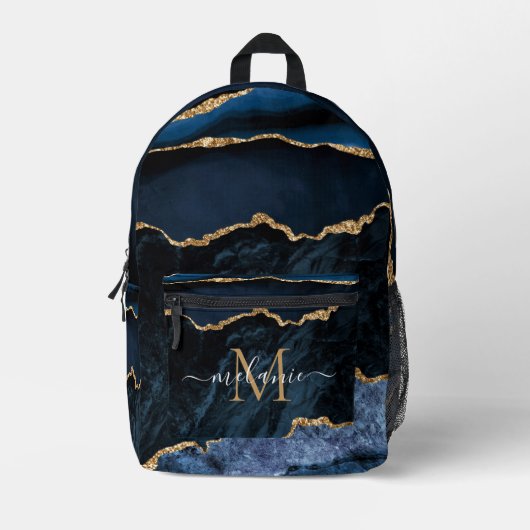 Blue Gold Marmor Monogramm Ihr Name Rucksack (Vorderseite)