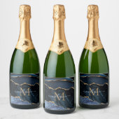 Blue Gold Marmor Namensschild Flaschenetikett Schaumweinetikett (Flaschen)