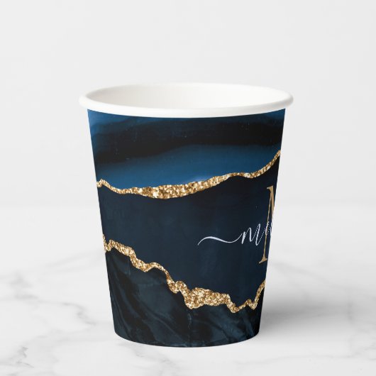 Blue Gold Marmor Papier-Cups für den Buchstaben Ih Pappbecher (Vorderseite)