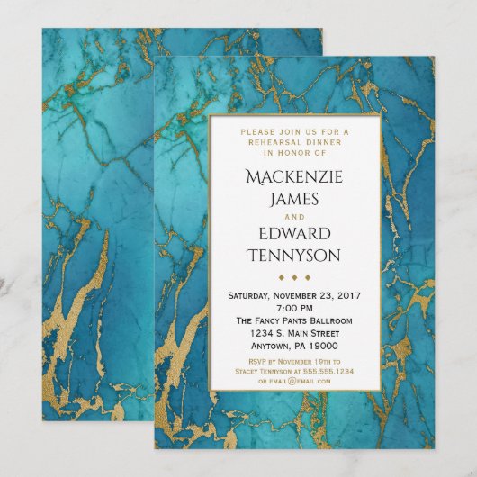 Blue Gold Marmor Probe Dinner Einladung (Vorne/Hinten)