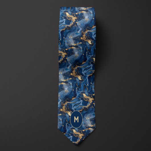 Blue & Gold-Marmormonogramm Krawatte
