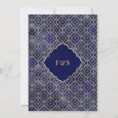 Blue Gold marokkanische Arch-Moslemhochzeit Einladung (Rückseite)