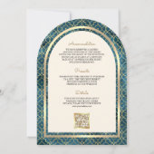 Blue Gold marokkanische QR Code Sikh Arch Wedding Einladung (Rückseite)