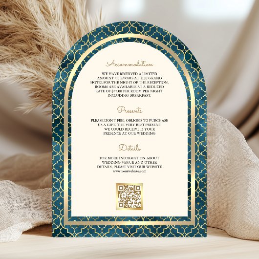 Blue Gold marokkanische QR Code Sikh Arch Wedding Einladung