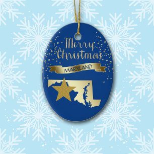 Blue Gold Maryland Star Keramik Ornament