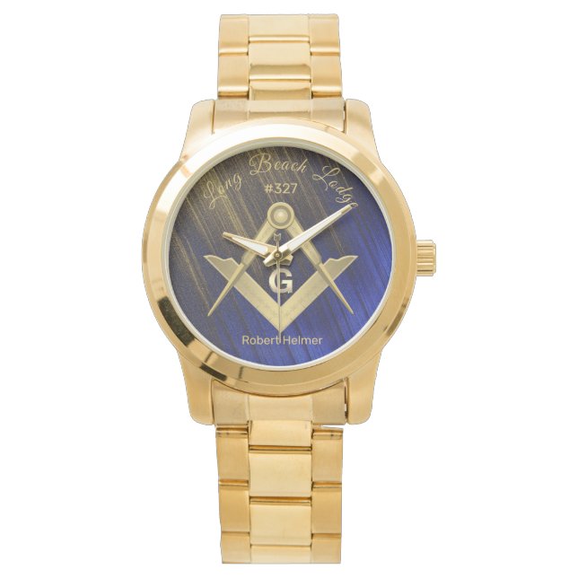 Blue & Gold Masonic Mit Monogramm Armbanduhr (Vorderseite)